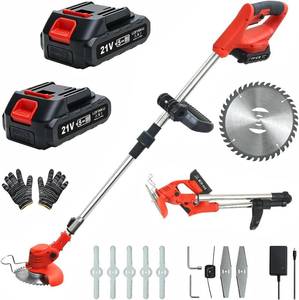 lot 8315 image: Foldable Electric Weed Wacker, 21V Battery Cordless Weed Eater, Red