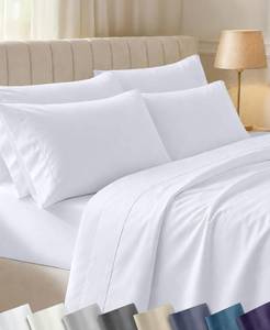 lot 8323 image: California Design Den 100% Cotton Sateen King Bed Sheet Set, 6 Pcs, White