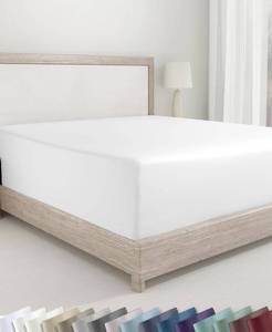 lot 8332 image: California Design Den 100% Cotton Sateen Queen Size Fitted Sheet, White