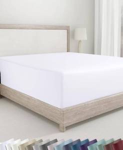 lot 8333 image: California Design Den Soft 100% Cotton Sateen King Fitted Sheet, White