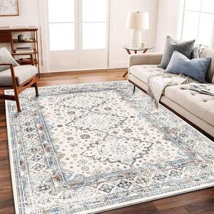 lot 8340 image: CHAMPLANT Washable Area Rug 10x14 Retro Flowers Boho Design Non-Shedding