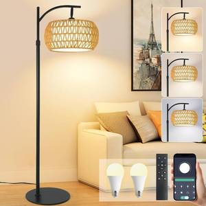 lot 8344 image: Black Boho Rattan Floor Lamp with Remote & App Control, 12W LED, 180  Head