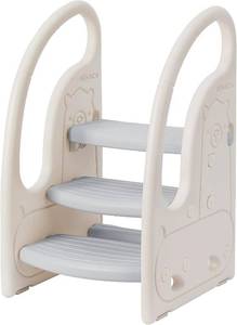 lot 8348 image: Onasti Toddler 3-Step Stool with Handles, Non-Slip, GreyWhite