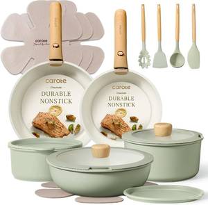 lot 8351 image: CAROTE Pots and Pans Set Non Stick, Detachable Handle Cookware, Green