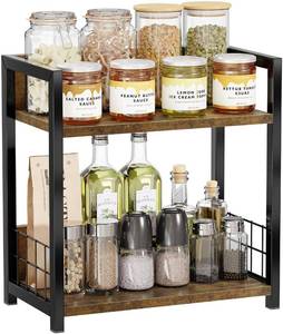 lot 8353 image: Simple Trending Countertop Shelf Organizer, 2-Tier Spice Rack, Brown, M