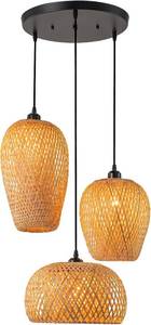 lot 8354 image: Rattan Pendant Light 3-Light Bamboo Woven Basket Chandelier for Living Room