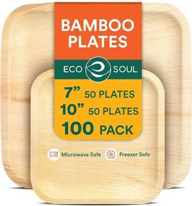 lot 8361 image: ECO SOUL 7 & 10 Inch Disposable Bamboo Bundle Plates (100 Pack)
