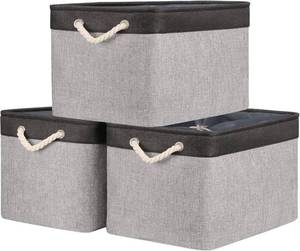 lot 8363 image: TheWarmHome 20x16x14in Collapsible Storage Bins 3-Pack Shelving (BlackGray)