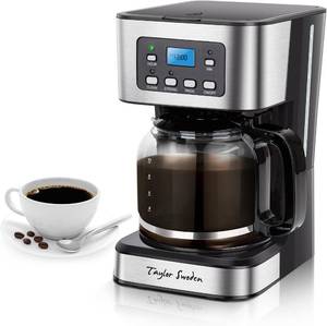 lot 8364 image: Taylor Swoden 12-Cup Programmable Coffee Maker, Black & Stainless Steel