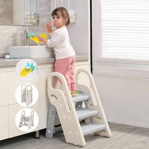 lot 8369 image: Onasti Foldable 3-Step Stool for Toilet Training with Handles, Grey