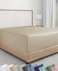 lot 8373 image: Soft Natural 100% Cotton Sateen Queen Fitted Sheets, Beige
