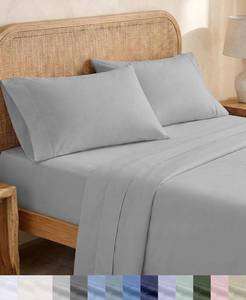 lot 8376 image: California Design Den 100% Organic Cotton Full Size Bed Sheets, Light Grey