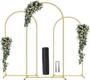 lot 8379 image: 3 Pack Metal Wedding Arch (7.2FT, 6.6FT, 6FT) Backdrop Gold Balloon Stand