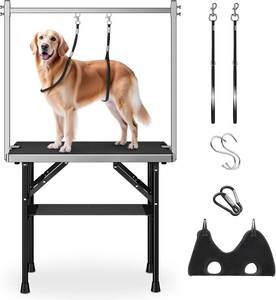 lot 8384 image: Dog Grooming Table with Arm, Hammock, Nooses, 35.5L 23.6W Tabletop