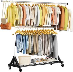 lot 8385 image: Luxspire Heavy Duty Clothes Rack with Lockable Wheels Load 600 LBS, Silver