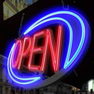 lot 8386 image: Open Sign for Business, 32x16 in Neon LED with Remote, Flashing BlueRed&nbsp