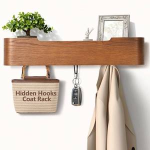 lot 8393 image: Coat Rack Wall Mount with Hidden Hooks, Wood Key Holder (Walnut, 5 Hooks)