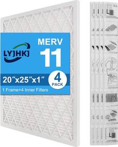 lot 8395 image: 20x25x1 MERV 11 Air Filter for ACHVAC, 1 Reusable ABS Frame & 4-Pack Media