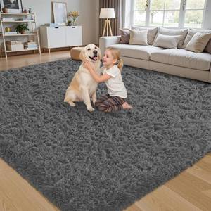 lot 8407 image: 8x10 Area Rug for Living Room,Dark Gray Fluffy Shag Non-Slip Bedroom Rugs