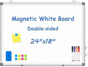 lot 8414 image: Double-Sided White Board Dry Erase Magnetic Whiteboard Wall 24x18 Silver