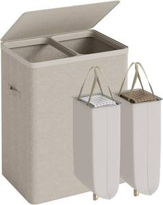 lot 8415 image: Double Laundry Hamper with Lid, 150L Large Laundry Basket 2 Compartments