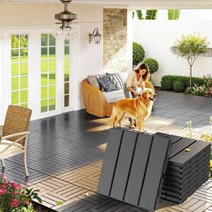 lot 8424 image: Goovilla Plastic Interlocking Deck Tiles, 9 Pack, 12x12 Each, Dark Grey