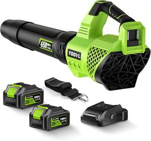 lot 8438 image: Cordless Leaf Blower 650 CFM, 2x5.2Ah Batteries & Charger, 3 Speeds