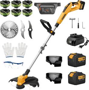 lot 8444 image: GEVEELIFE Brushless Electric Weed Trimmer, 20V Cordless, 15 in., 2x5.0Ah