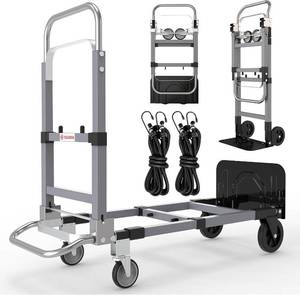 lot 8452 image: Suzhi Convertible Hand Truck Dolly, 4 Wheels, 500 Lb Load, 2 Straps