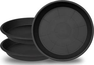lot 8453 image: 3-Pack 18-19in Plant Saucers, 2.4in Depth, Heavy-Duty Plastic Tray, Black