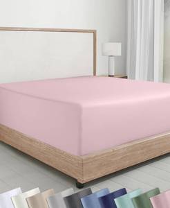 lot 8462 image: Soft Natural 100% Cotton Sateen Full Fitted Sheets, Pink