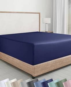 lot 8463 image: Soft Natural 100% Cotton Sateen Full Size Fitted Sheet, Navy Blue