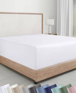 lot 8487 image: Soft Natural 100% Cotton Sateen King Fitted Sheet, Bright White