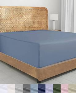 lot 8490 image: California Design Den Organic Cotton Extra Long Twin Fitted Sheets, Blue