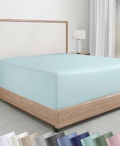 lot 8491 image: Soft Natural 100% Cotton Sateen Full Bed Fitted Sheet, Seafoam