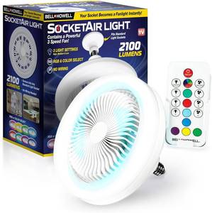 lot 8497 image: BellHowell SocketAir Wireless Ceiling Fan Light with Remote, 2100lm