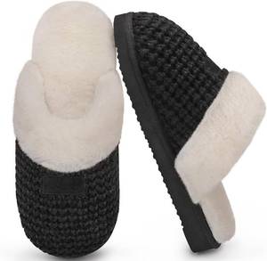 lot 8519 image: ATHMILE Cozy Slippers for Women Fuzzy Warm Memory Foam Knit House Shoes 8