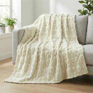 lot 8538 image: Horaldaily Bow Blanket Throw, Beige Soft Fuzzy Plush Faux Fur, 50x60
