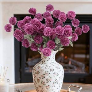 lot 8552 image: 12 Pcs Artificial Mums with Long Stems 20 Inch Purple Faux Flowers for Vase