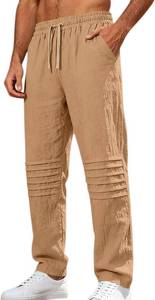lot 8611 image: Mens Linen Pants, Casual Beach Pants, Elastic Waist, Drawstring, Pockets XXXL