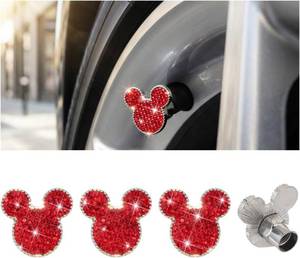 lot 8695 image: Bling Crystal Tire Valve Stem Caps, 4Pcs Wheel Air Covers, Universal (Red)