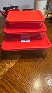 lot 18 image: Red Nesting Storage Containers with Lids Set of 3