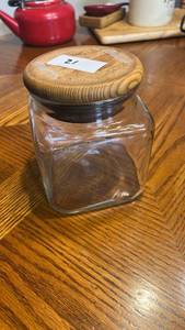 lot 21 image: Glass Storage Jar with Wood Lid