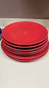 lot 32 image: Red Ceramic Dinner Plates Set of 6