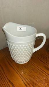 lot 37 image: White Ceramic Pitcher with Textured Bobble Pattern