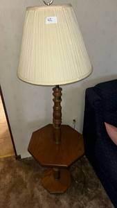 lot 42 image: Table Lamp with Cream Pleated Shade and Wood Base