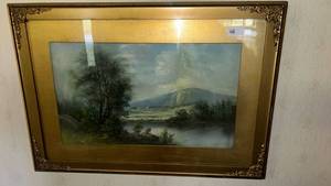 lot 44 image: Framed Landscape Print Mountain River Scene