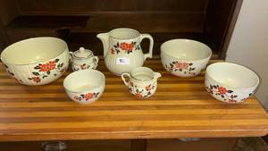 lot 52 image: Hall China Orange Poppy Dinnerware Set 8-Piece