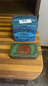 lot 54 image: Edgeworth Extra High Grade Sliced Pipe Tobacco Tin and Lucky Strike Tobacco Tin Lot