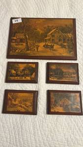 lot 68 image: Wooden wall hangings with images